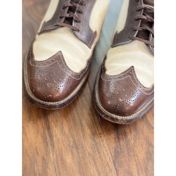 VTG 30s Freeman Spectator Two-Tone Brown/White Leather Wingtip Oxford Shoes 10 B - Picture 2 of 10